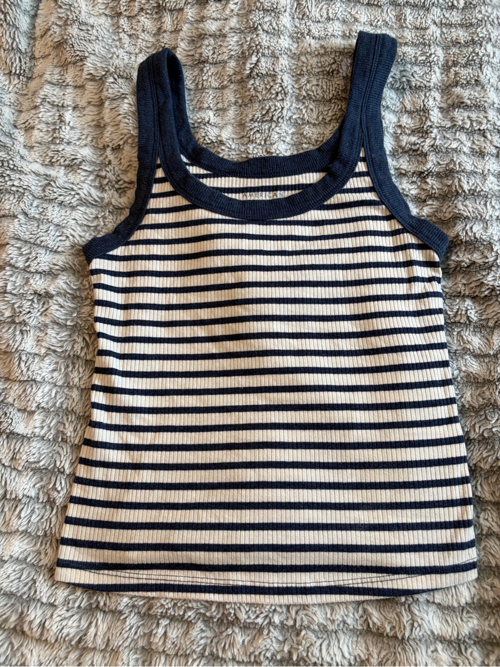 American Eagle Outfitters Navy and White Striped Ribbed Tank - Women